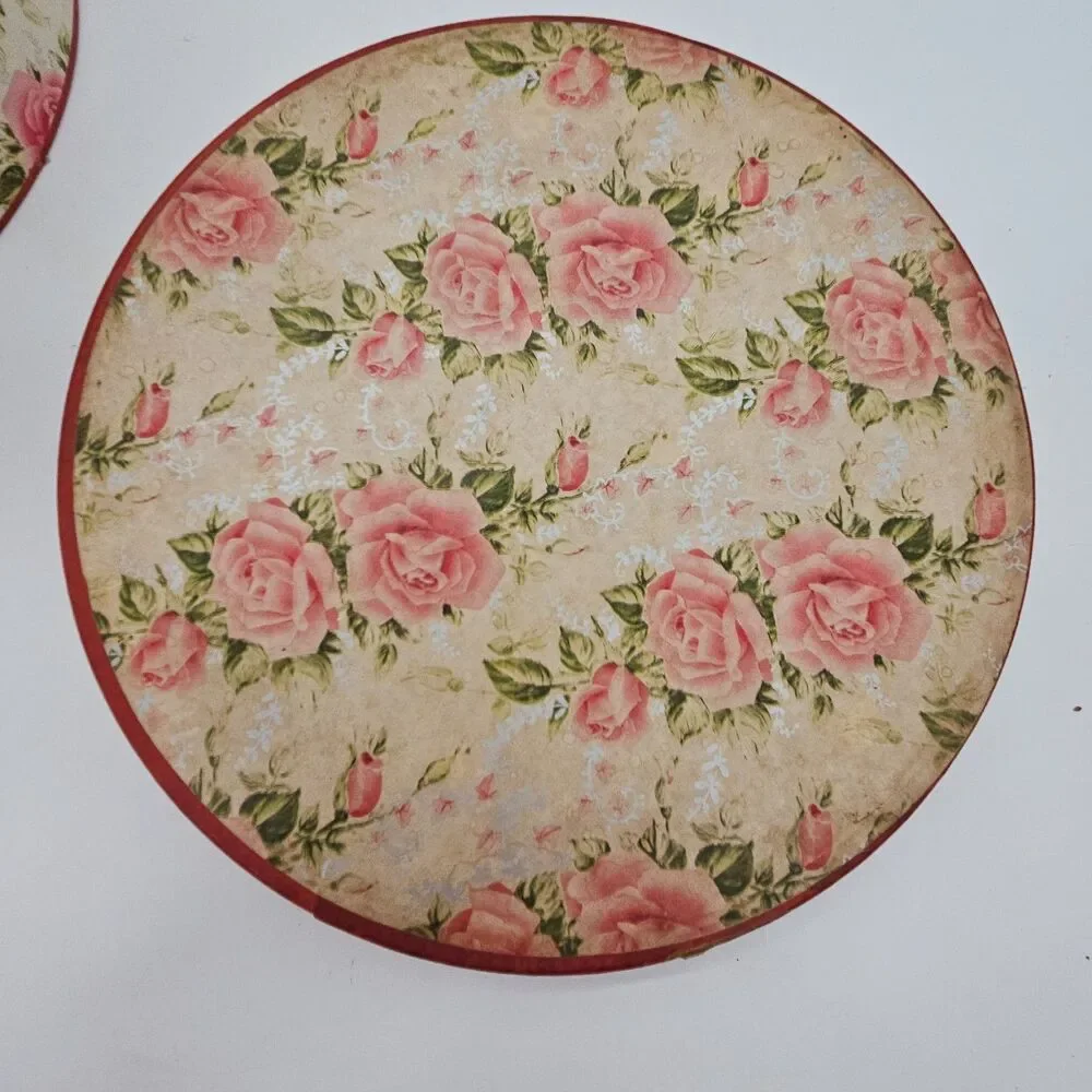 Vintage PINK FLORAL HATBOX w/CORD HANDLE Wallpaper Shabby Chic